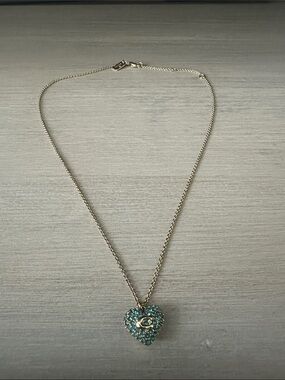 Coach gold and blue crystal heart necklace